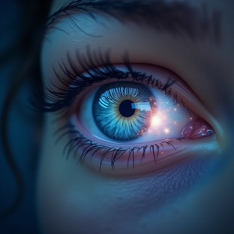 Olho focado em galáxia, representando o aumento da concentração e clareza mental.