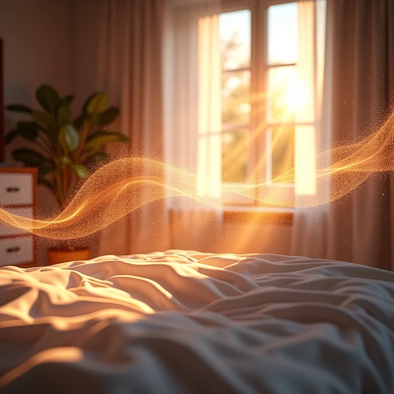 Ondas sonoras de cura preenchem o quarto.