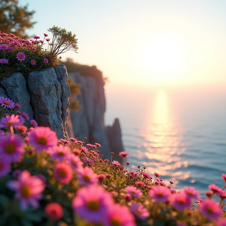 Penhasco florido: esperança e beleza nos sonhos.