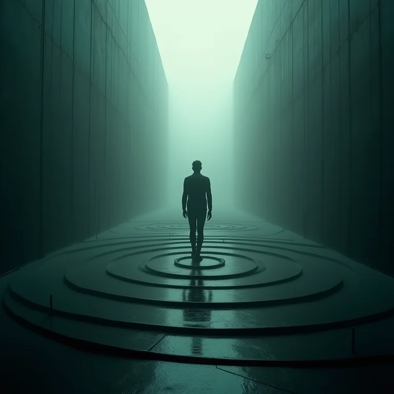 Pessoa andando em círculos em um labirinto, representando ansiedade.