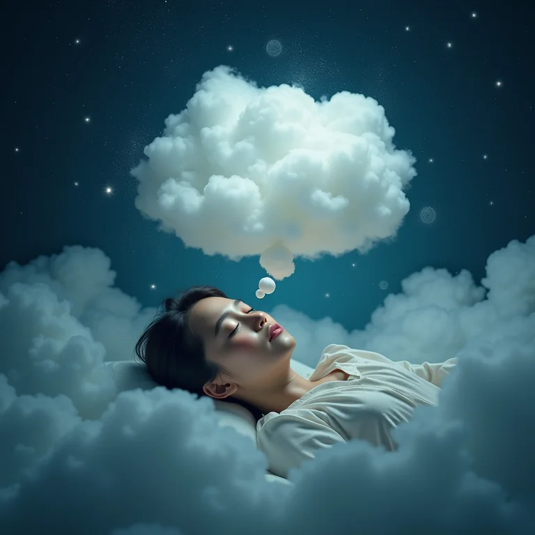 Pessoa dormindo com balão de fala cheio de imagens oníricas, representando o ato de falar dormindo.