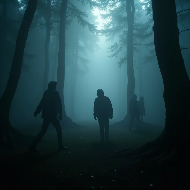 Pessoas sombrias se defendendo de ataques invisíveis, aludindo a ataques inesperados em sonhos.