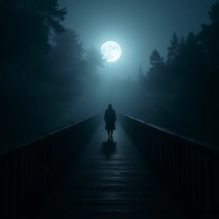 Ponte de madeira escura: simbolismo de medos ocultos e desafios a serem superados.
