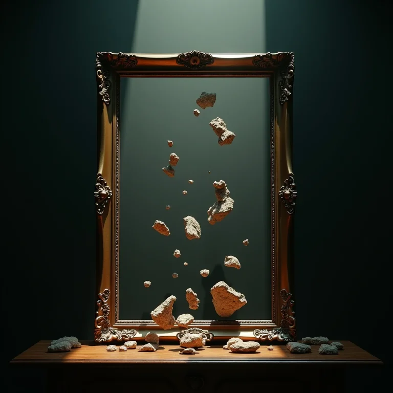 Porta-retrato familiar fraturado flutuando no espaço