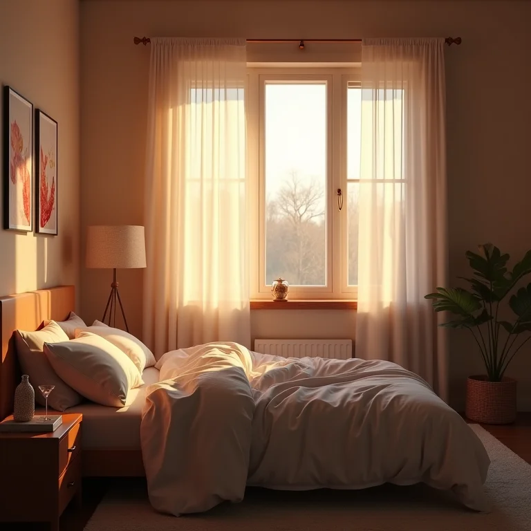 Quarto aconchegante com iluminação suave, representando um ambiente seguro para o sono