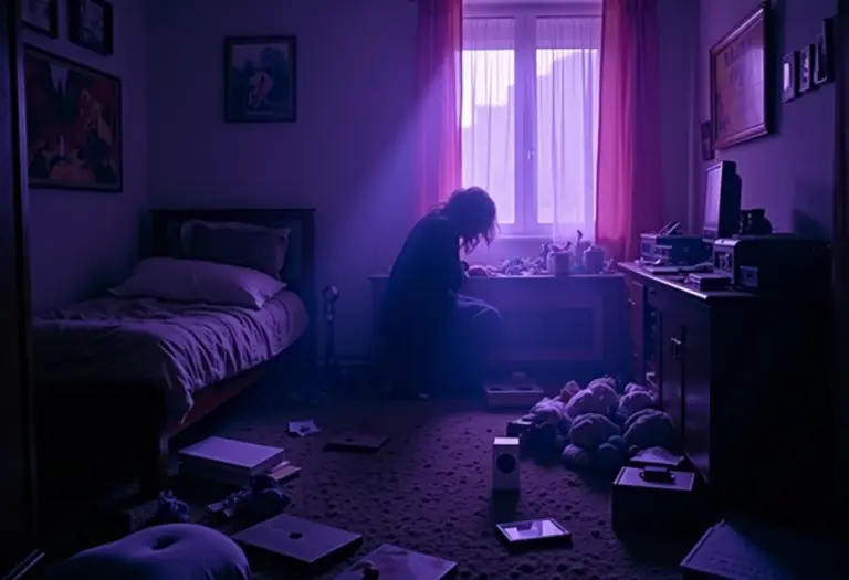 Quarto bagunçado com sombras, representando a perda de sono