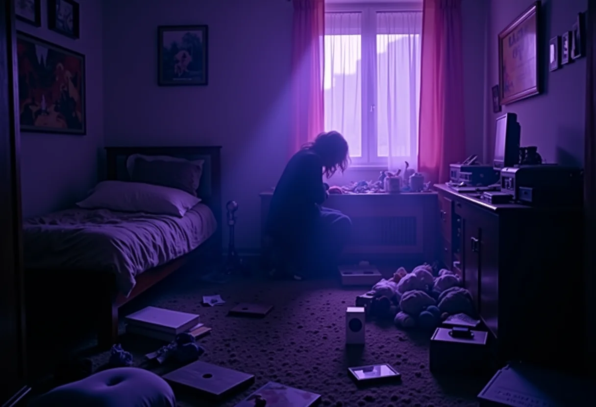 Quarto bagunçado com sombras, representando a perda de sono