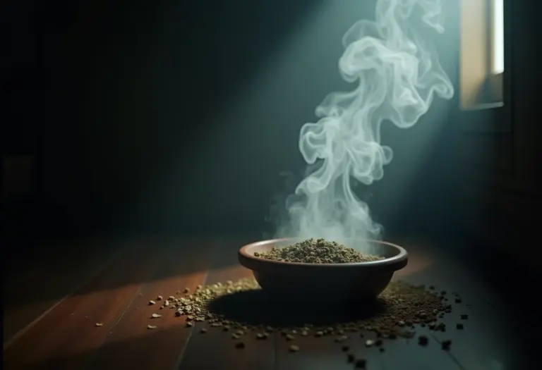 Quarto sendo purificado com fumaça de ervas sagradas.