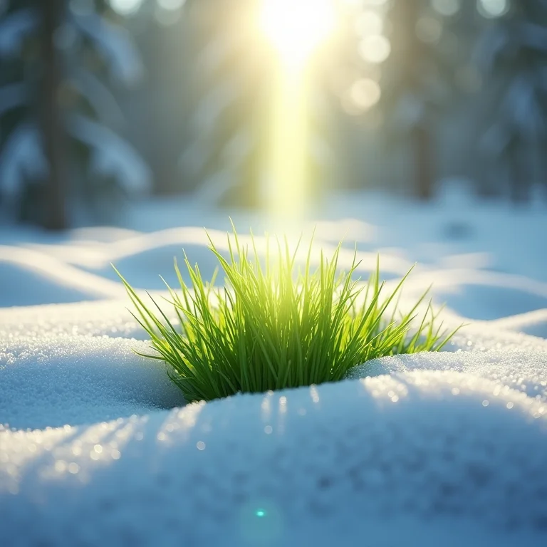 Raio de sol atravessando a neve, simbolizando esperança e otimismo em sonhos de inverno.