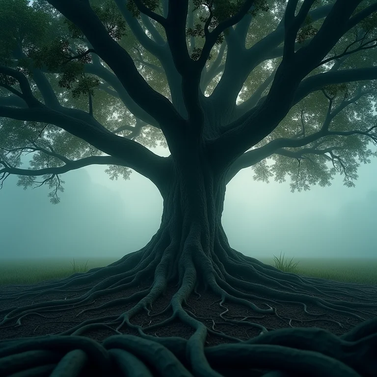 Raízes de árvore e circuitos elétricos entrelaçados