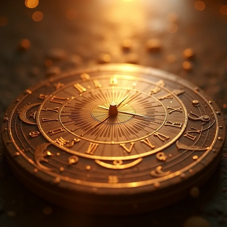 Relógio celestial com símbolos astrológicos