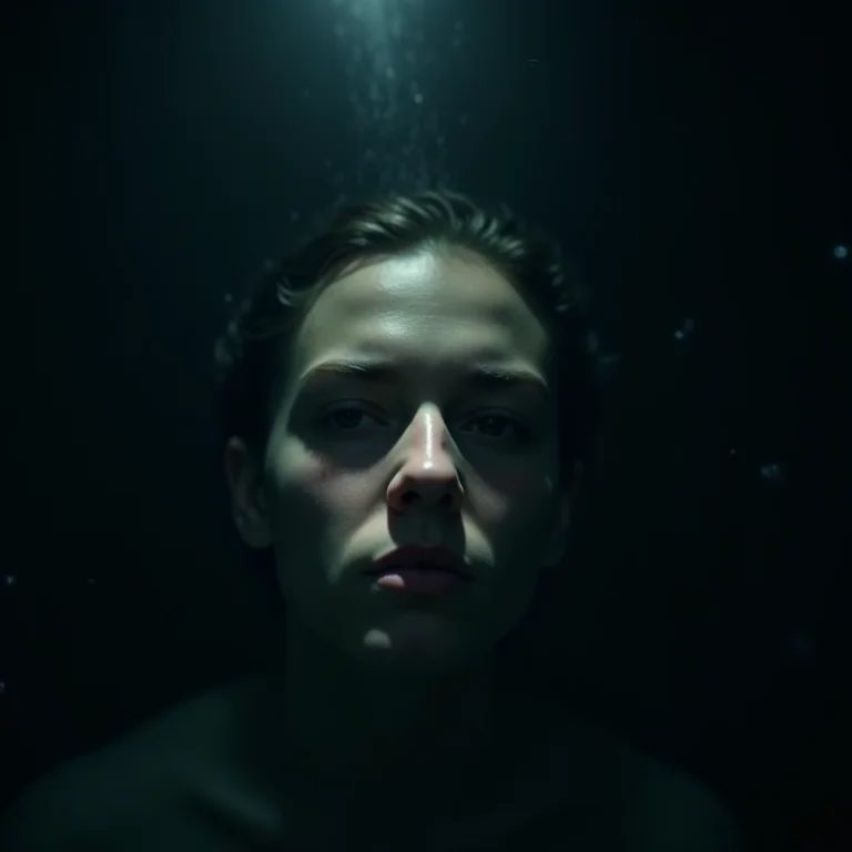 Rosto emergindo da água com expressão de alívio