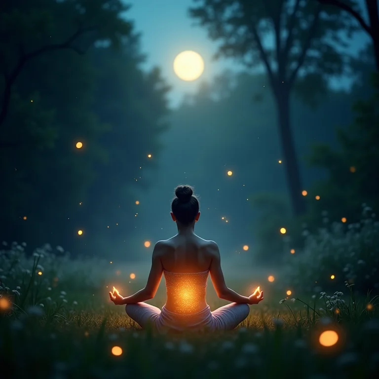 Rotina relaxante: meditação em um jardim iluminado pela lua