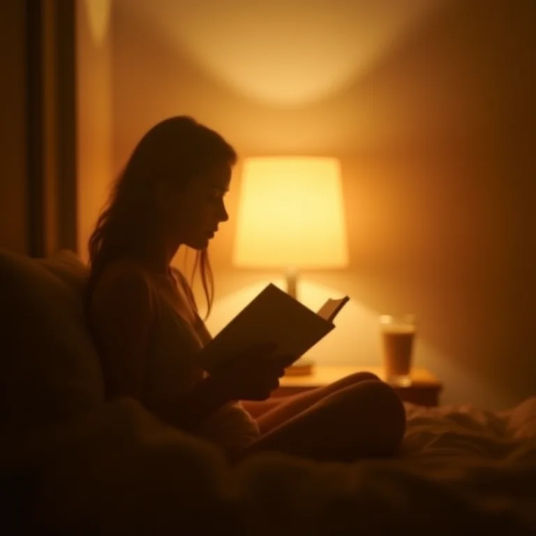 Silhueta lendo ao lado de leite morno, luz dourada
