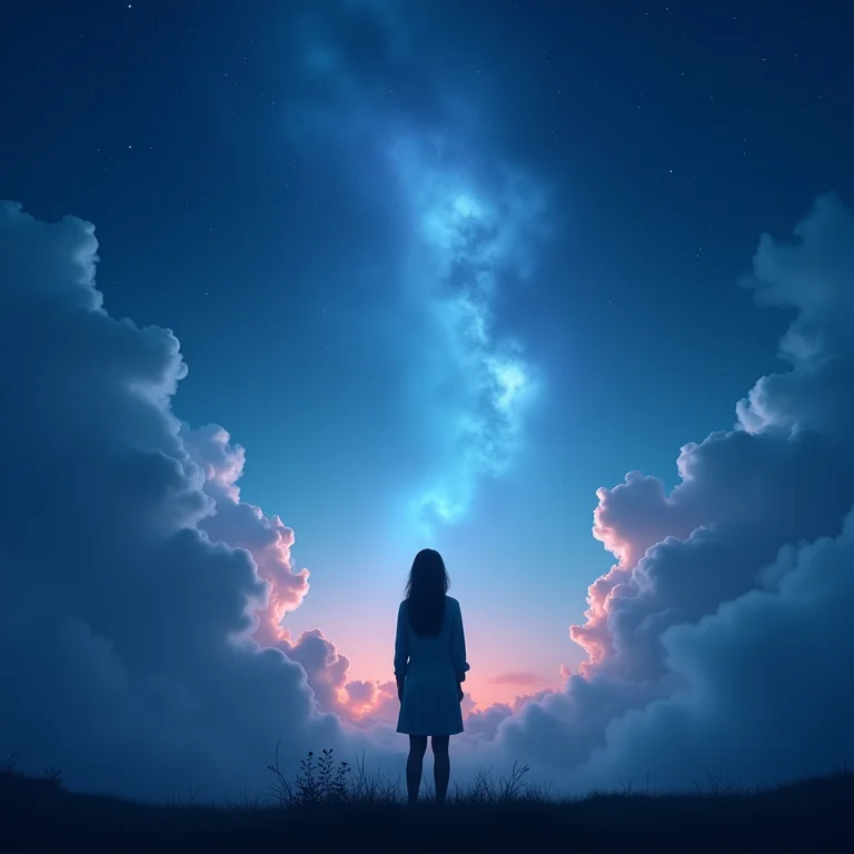 Silhueta olhando para o céu noturno estrelado, representando a busca por um sono REM suficiente.