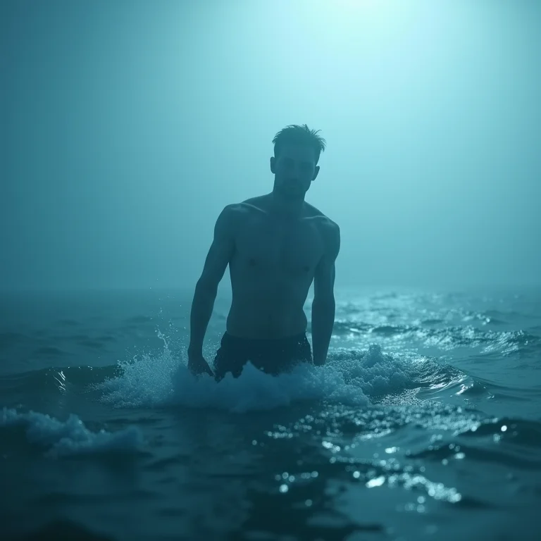 Silhueta sendo salva por mão invisível no mar