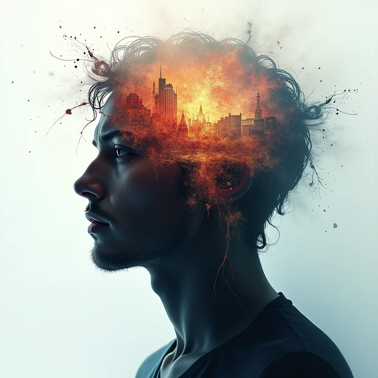 Sobreposição de cérebro e pintura abstrata, simbolizando a relação entre ansiedade e sonhos.