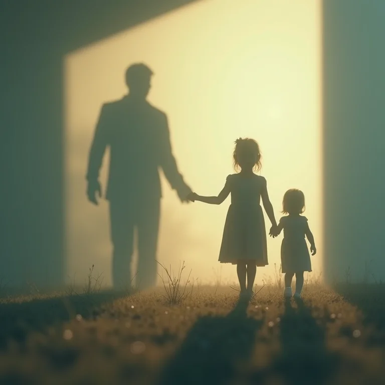 Sombra distorcida de retrato familiar projetada por corda de enforcamento, representando sonho com familiar se enforcando.