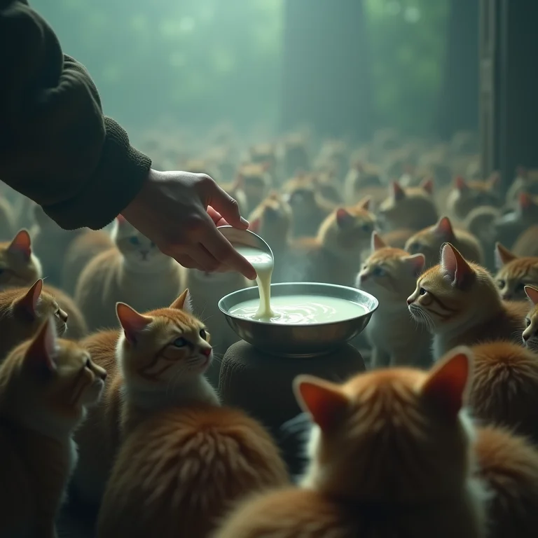 Sonhar alimentando muitos gatos: Generosidade, cuidado com o próximo e a necessidade de nutrir a si mesmo.