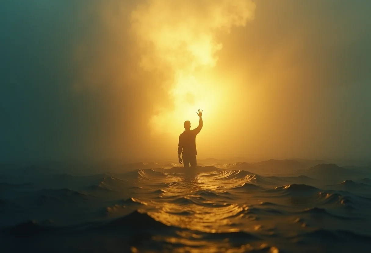 Sonhar com alguém salvando: mão na névoa dourada