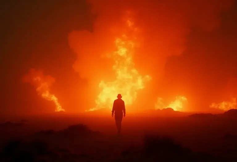 Sonhar com inferno e fogo: paisagem desolada com chamas etéreas