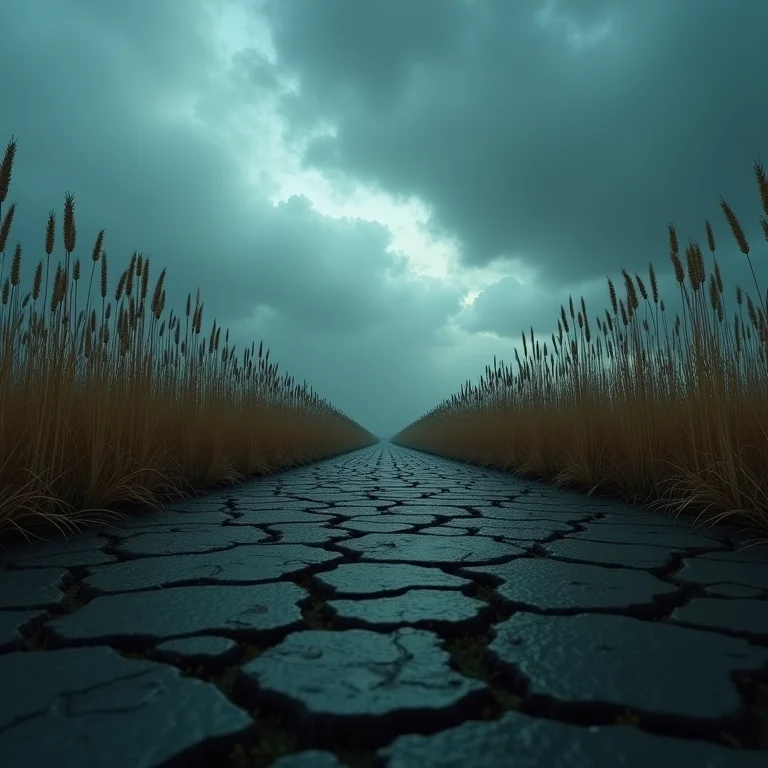 Sonhar com medo da escassez: Imagem de terra rachada e colheitas murchas.